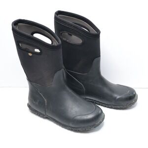 Bogs Youth 4 York Solid Black Waterproof Insulated Winter Rain Boots Pull On SEE